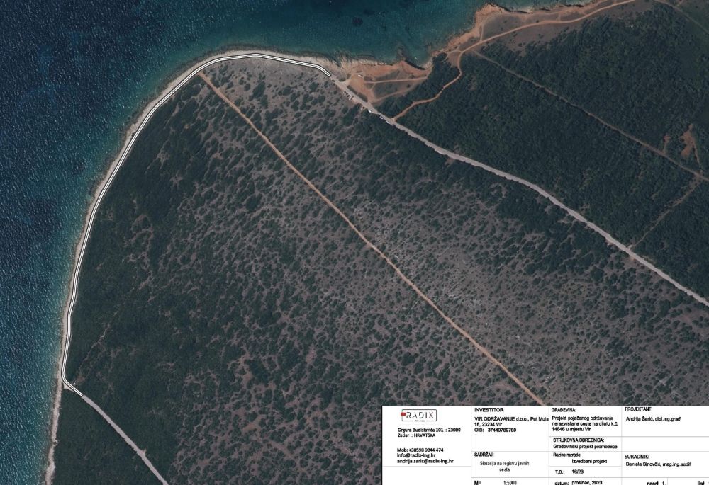 Predstavljamo projekt obnove dijela cestovnog virskog prstena od Rta Vrulje do Crvene zemlje, koji je oštećen nakon orkanskog udara juga i plimnog vala u prosincu 2023.